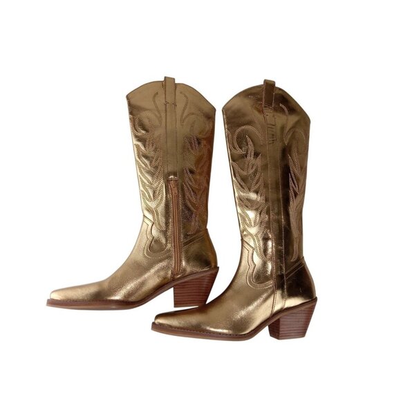 Coconuts By Matisse Agency Gold Tall Western Cowboy Boots Women's Size 6M - Picture 7 of 12
